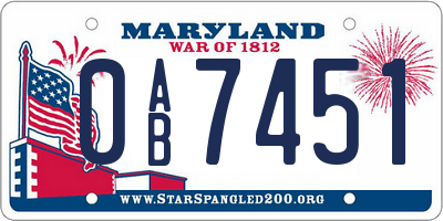MD license plate 0AB7451
