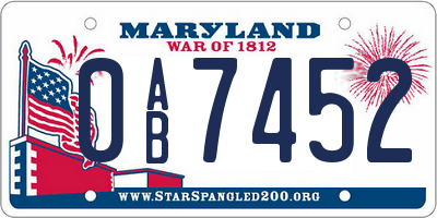 MD license plate 0AB7452