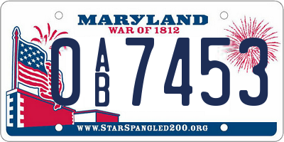 MD license plate 0AB7453