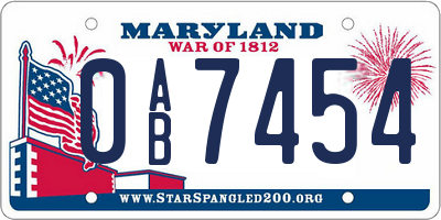 MD license plate 0AB7454