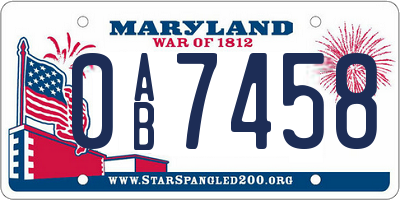 MD license plate 0AB7458