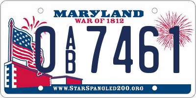 MD license plate 0AB7461