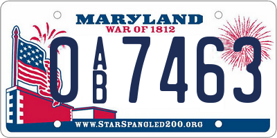 MD license plate 0AB7463