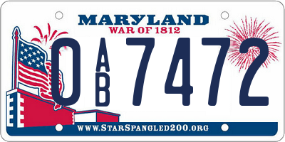 MD license plate 0AB7472