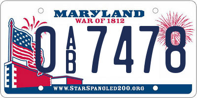 MD license plate 0AB7478
