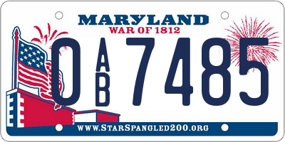 MD license plate 0AB7485