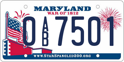MD license plate 0AB7501