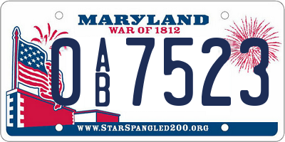 MD license plate 0AB7523
