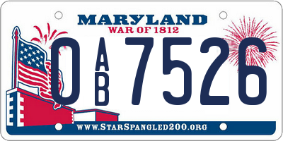 MD license plate 0AB7526