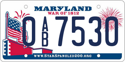 MD license plate 0AB7530