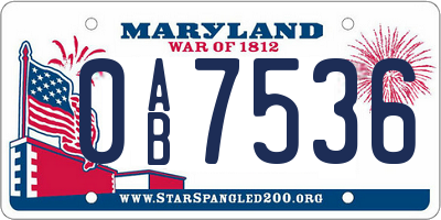 MD license plate 0AB7536