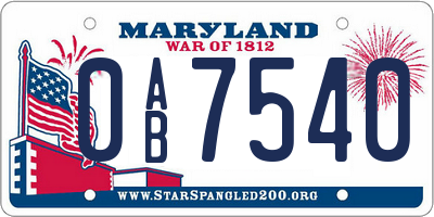 MD license plate 0AB7540