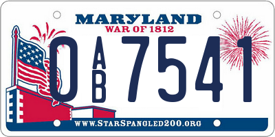 MD license plate 0AB7541