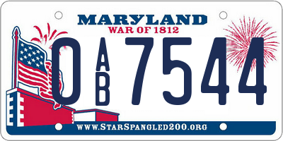 MD license plate 0AB7544
