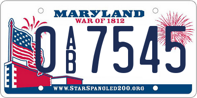 MD license plate 0AB7545