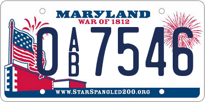 MD license plate 0AB7546