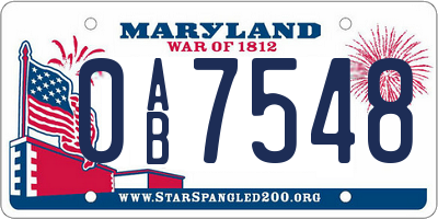 MD license plate 0AB7548