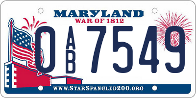 MD license plate 0AB7549