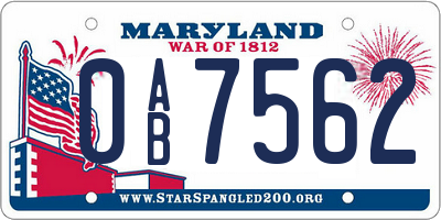 MD license plate 0AB7562