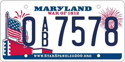 MD license plate 0AB7578