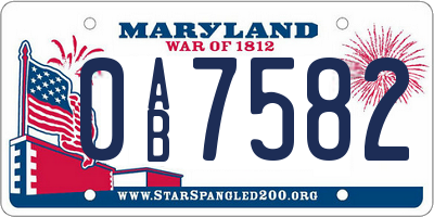 MD license plate 0AB7582