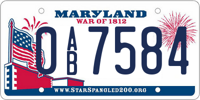 MD license plate 0AB7584