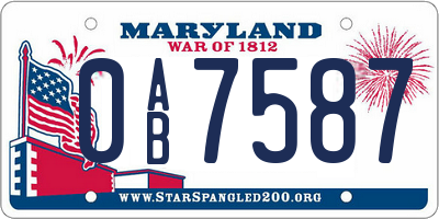 MD license plate 0AB7587
