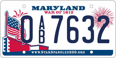 MD license plate 0AB7632