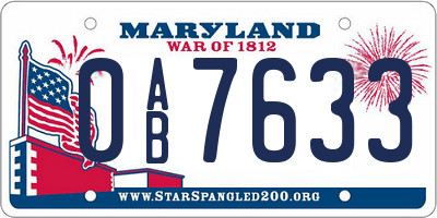 MD license plate 0AB7633