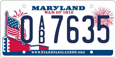 MD license plate 0AB7635
