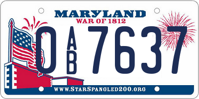 MD license plate 0AB7637