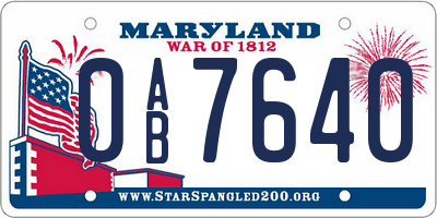 MD license plate 0AB7640