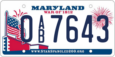 MD license plate 0AB7643