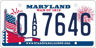 MD license plate 0AB7646