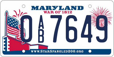 MD license plate 0AB7649