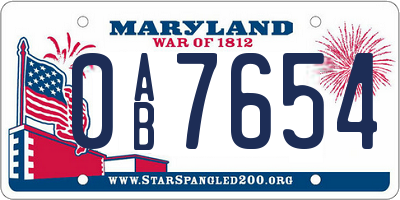 MD license plate 0AB7654
