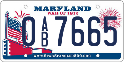 MD license plate 0AB7665