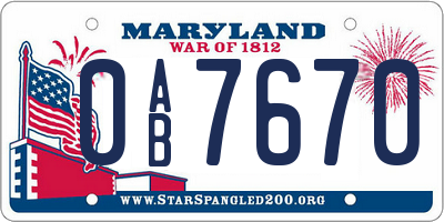 MD license plate 0AB7670