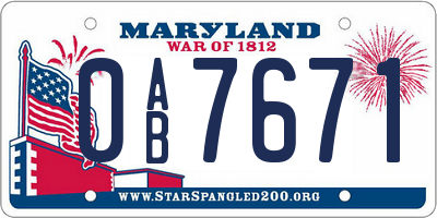 MD license plate 0AB7671