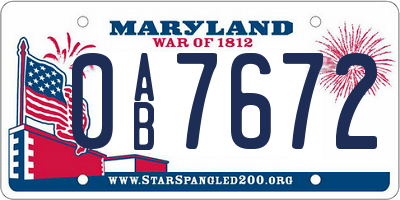 MD license plate 0AB7672