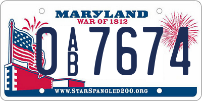 MD license plate 0AB7674