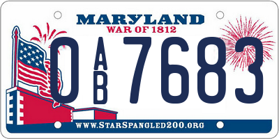 MD license plate 0AB7683