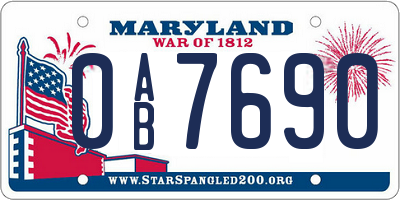 MD license plate 0AB7690