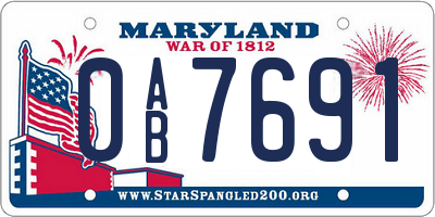 MD license plate 0AB7691