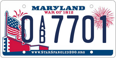MD license plate 0AB7701