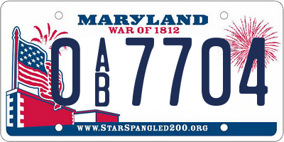 MD license plate 0AB7704