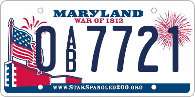 MD license plate 0AB7721