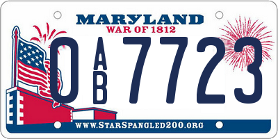 MD license plate 0AB7723