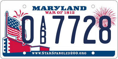 MD license plate 0AB7728