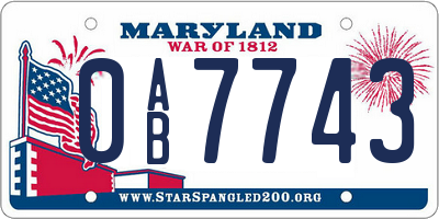 MD license plate 0AB7743